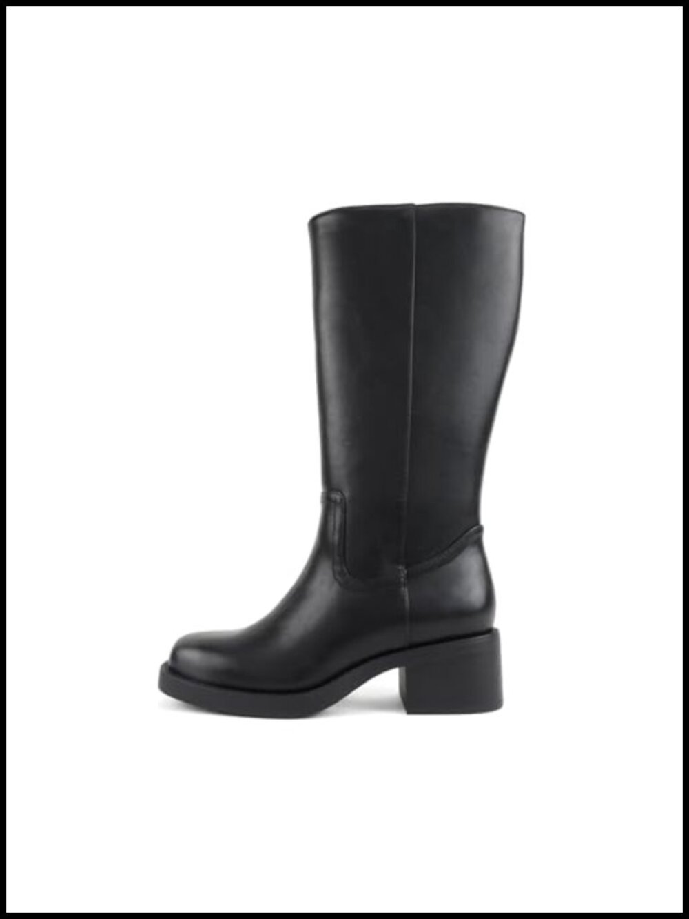 Square Toe Platform Mid-Calf Boot Vegan Leather Block Heel